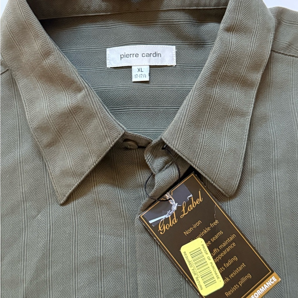 Men's Olive Green Long Sleeve BUTTON DOWN Shirt Sz LARGE by PIERRE CARDIN‎ - Picture 3 of 5